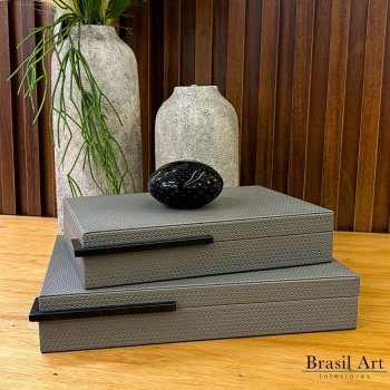 Caixa Decorativa Cinza Grande - Porta-Objetos de Luxo para Sala e Decoração de Interiores