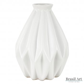 Vaso Decorativo Cone Frisos em Cerâmica Off White