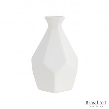 Vaso Decorativo Pequeno Diamond em Cerâmica Off White