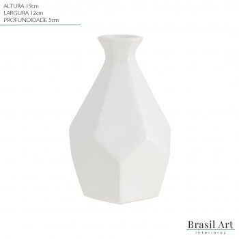 Vaso Decorativo Pequeno Diamond em Cerâmica Off White