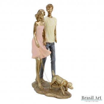 Estátua para Decoração Casal com Cachorro
