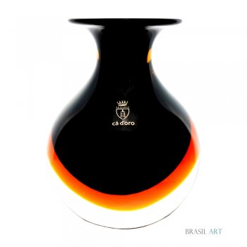 Vaso Mini Médio Preto com Âmbar em Cristal Murano