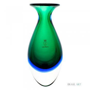 Vaso Mini Alto Verde com Água-marinha em Cristal Murano