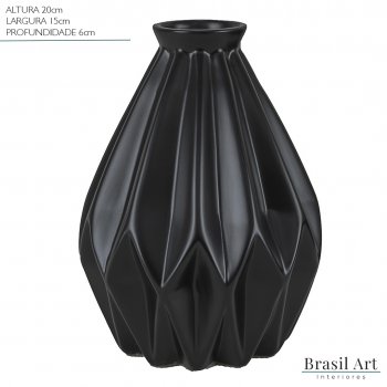 Vaso Decorativo Cone Frisos em Cerâmica Preto