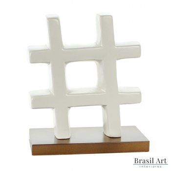 Hashtag Decorativa em Cerâmica Off White
