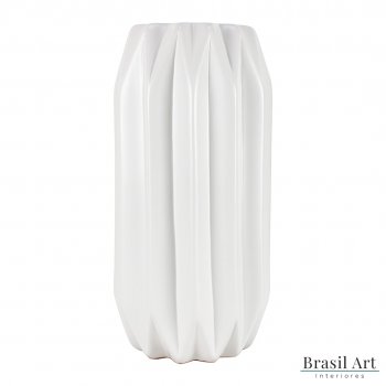 Vaso Decorativo Alto Frisos em Cerâmica Off White