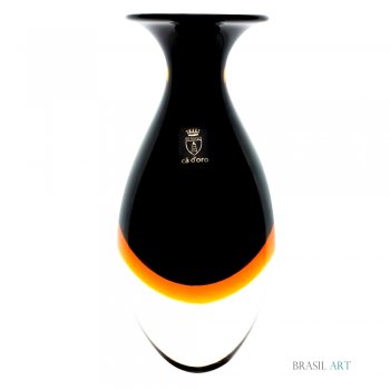 Vaso Mini Alto Preto com Âmbar em Cristal Murano
