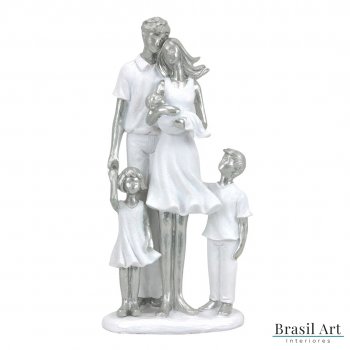 Estátua para Decoração Família com Filhos Prata