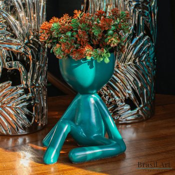 Vaso Decorativo Bob Sentado em Cerâmica Verde Petróleo