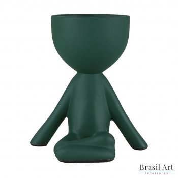 Vaso Decorativo Bob Meditando em Cerâmica Verde Musgo