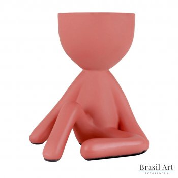 Vaso Decorativo Bob Sentado em Cerâmica Rosa