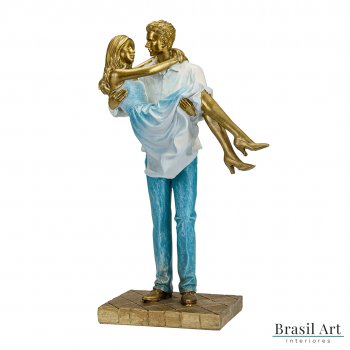 Estátua para Decoração Casal Romance Azul