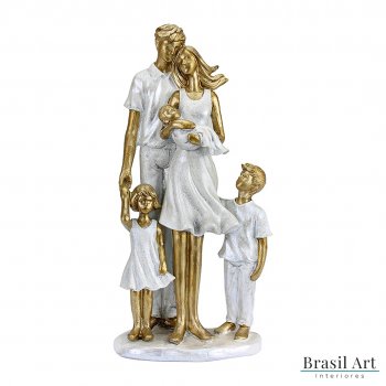 Estátua para Decoração Família com Filhos em Dourado