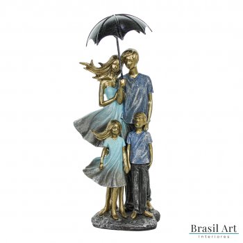 Estátua para Decoração Família com Guarda-Chuva