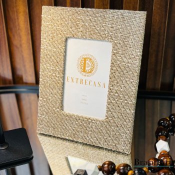 Porta-Retrato Decorativo Mesclado Bege 10x15cm – Moldura Elegante com Acabamento em Camurça Bege e Marrom