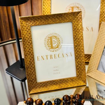 Porta-Retrato Escama Ouro Velho 15x20cm - Moldura Decorativa de Luxo para Decoração de Interiores Elegante
