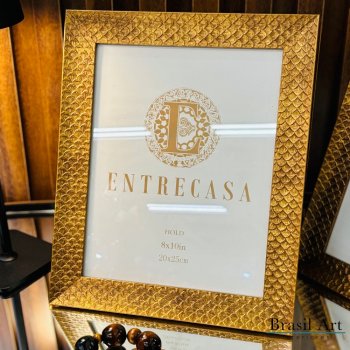 Porta-Retrato Escama Ouro Velho 20x25cm - Moldura Decorativa de Luxo para Decoração de Interiores Elegante