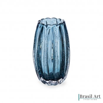 Vaso Italy Decorativo em Vidro Azul 11x17cm