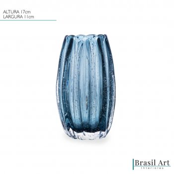 Vaso Italy Decorativo em Vidro Azul 11x17cm