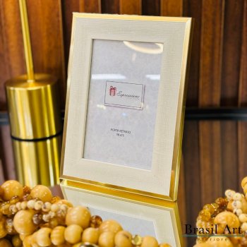Porta-Retrato Dourado Texturizado Bege 10x15cm - Moldura Decorativa Moderna