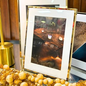 Porta-Retrato Clássico Inox Dourado 13x18cm - Moldura Decorativa Moderna